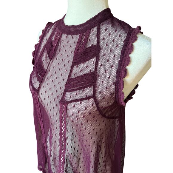 Free People Fiona Plum Mesh Sheer Lace Top Women's Size S Boho Victorian Whimsy - Picture 4 of 9